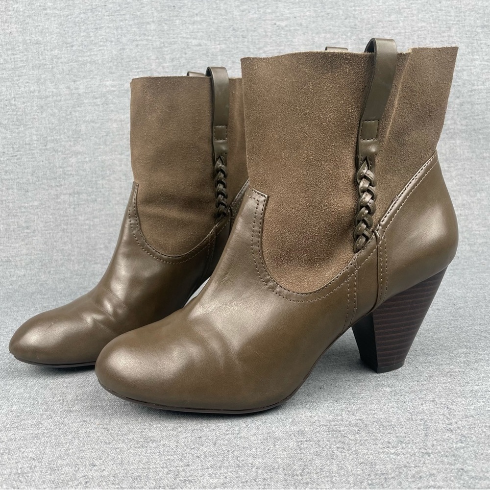 Jessica Simpson Boot Women 10 Olive Green Leather Ankle Bootie Suede Boho Hippie - Picture 3 of 14